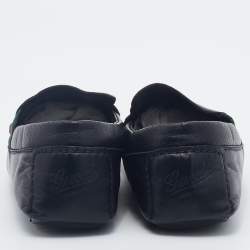 Gucci Dark Blue Leather Web Slip On Loafers Size 41.5