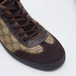 Gucci Beige/Brown GG Supreme Canvas And Suede Low Top Sneakers Size 46