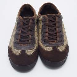 Gucci Beige/Brown GG Supreme Canvas And Suede Low Top Sneakers Size 46