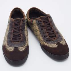 Gucci Beige/Brown GG Supreme Canvas And Suede Low Top Sneakers Size 46