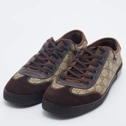 Gucci Beige/Brown GG Supreme Canvas And Suede Low Top Sneakers Size 46
