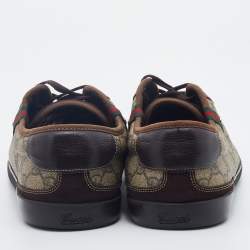 Gucci Beige/Brown GG Supreme Canvas And Suede Low Top Sneakers Size 46