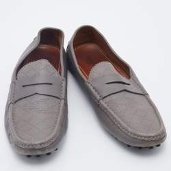 Pre Owned Gucci Grey Diamante Leather Penny Slip On Loafers Size 42