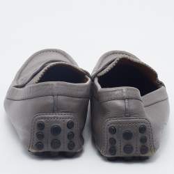 Pre Owned Gucci Grey Diamante Leather Penny Slip On Loafers Size 42