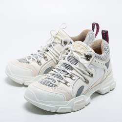 Pre Owned Gucci White Leather And Suede Flashtrek Sneakers  Size 43