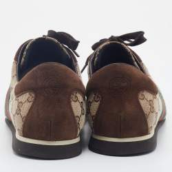 Gucci Beige/Brown Suede And GG Canvas Web Detail Low Top Sneakers Size 45