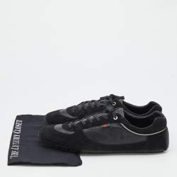 Pre Owned Gucci Black Suede And Leather Web Low Top Sneakers Size 47