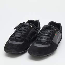Pre Owned Gucci Black Suede And Leather Web Low Top Sneakers Size 47
