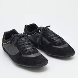 Pre Owned Gucci Black Suede And Leather Web Low Top Sneakers Size 47