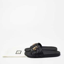 Pre Owned Gucci Black Leather GG Marmont Slide Sandals Size 43