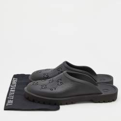 Pre Owned Gucci Black Perforated GG Rubber Slip On Sandals Size 45