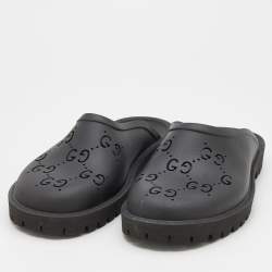 Pre Owned Gucci Black Perforated GG Rubber Slip On Sandals Size 45