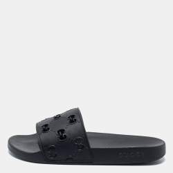Gucci Black GG Laser Cut Rubber Slides Size 42