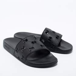 Gucci Black GG Laser Cut Rubber Slides Size 42