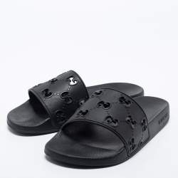 Gucci Black GG Laser Cut Rubber Slides Size 42