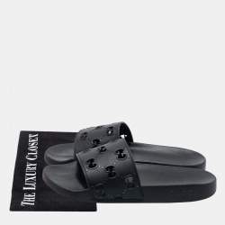 Gucci Black GG Laser Cut Rubber Slides Size 42