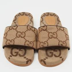 مملوكة مسبقًا Gucci Beige GG Canvas Slide Flats Size 41