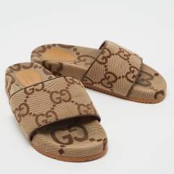 مملوكة مسبقًا Gucci Beige GG Canvas Slide Flats Size 41
