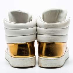 Pre Owned Gucci Gold/White Leather Ronnie High Top Sneakers Size 44