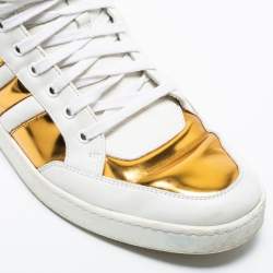 Pre Owned Gucci Gold/White Leather Ronnie High Top Sneakers Size 44