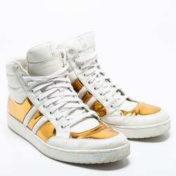 Pre Owned Gucci Gold/White Leather Ronnie High Top Sneakers Size 44