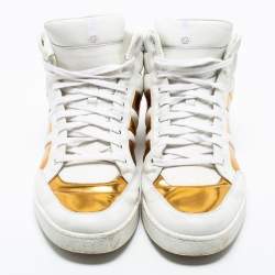 Pre Owned Gucci Gold/White Leather Ronnie High Top Sneakers Size 44