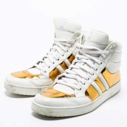 Pre Owned Gucci Gold/White Leather Ronnie High Top Sneakers Size 44