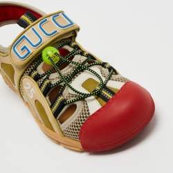 Gucci Multicolor Leather and Rubber Tinsel Colorblock Pattern Sandals Size 40