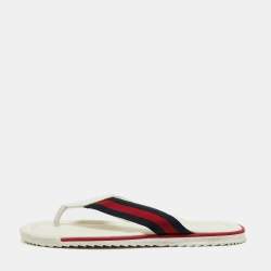 Gucci White Leather Web Thong Flats Size 42