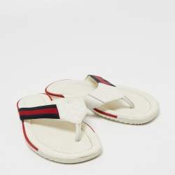 Gucci White Leather Web Thong Flats Size 42