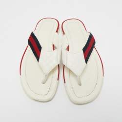 Gucci White Leather Web Thong Flats Size 42