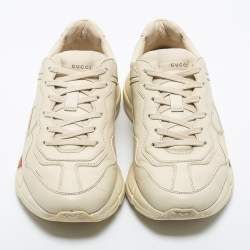 Pre Owned Gucci Cream Leather Rhyton Gucci Logo Rhyton Sneakers Size 41