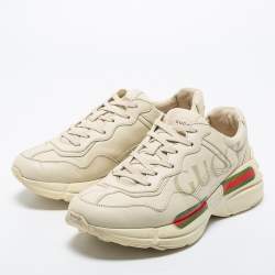 Pre Owned Gucci Cream Leather Rhyton Gucci Logo Rhyton Sneakers Size 41
