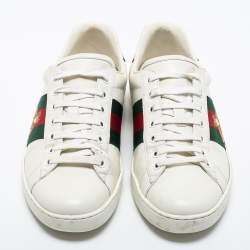 Pre Owned Gucci White Leather Ace Sneakers Size 41.5