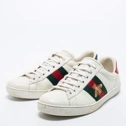 Pre Owned Gucci White Leather Ace Sneakers Size 41.5