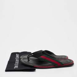 Pre Owned Gucci Black Suede Web Thong Sandals Size 41