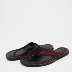 Pre Owned Gucci Black Suede Web Thong Sandals Size 41
