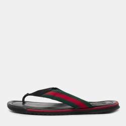 Pre Owned Gucci Black Suede Web Thong Sandals Size 41