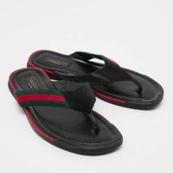 Pre Owned Gucci Black Suede Web Thong Sandals Size 41