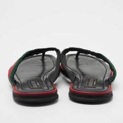 Pre Owned Gucci Black Suede Web Thong Sandals Size 41