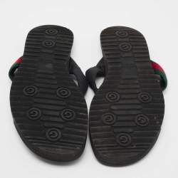 Pre Owned Gucci Black Suede Web Thong Sandals Size 41