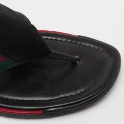 Pre Owned Gucci Black Suede Web Thong Sandals Size 41