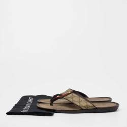 Gucci Beige/Brown GG Supreme Canvas Web Thong Flats Size 41
