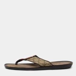 Gucci Beige/Brown GG Supreme Canvas Web Thong Flats Size 41