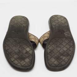 Gucci Beige/Brown GG Supreme Canvas Web Thong Flats Size 41