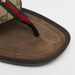Gucci Beige/Brown GG Supreme Canvas Web Thong Flats Size 41