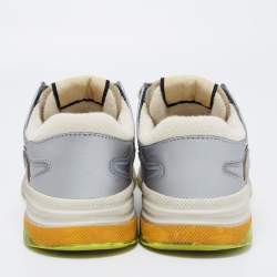 Pre Owned Gucci Silver/Grey Leather and Fabric Ultrapace Sneakers Size 39.5