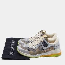 Pre Owned Gucci Silver/Grey Leather and Fabric Ultrapace Sneakers Size 39.5
