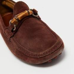 Gucci Burgundy Suede Bamboo Horsebit Slip On Loafers Size 44