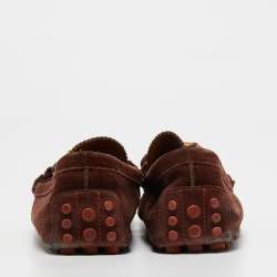 Gucci Burgundy Suede Bamboo Horsebit Slip On Loafers Size 44